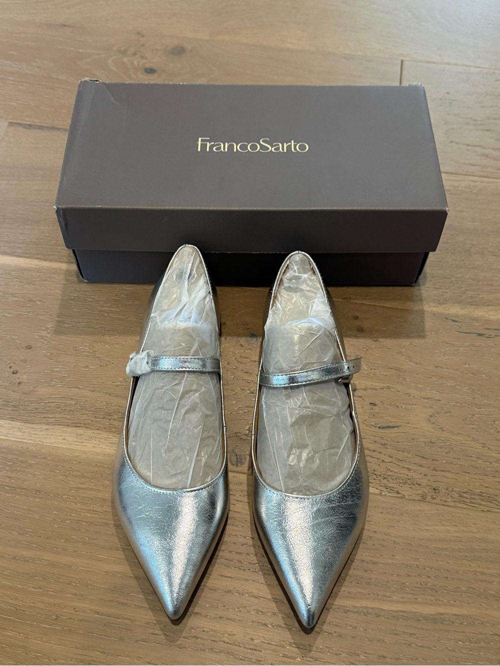 NWT Franco Sarto silver flats